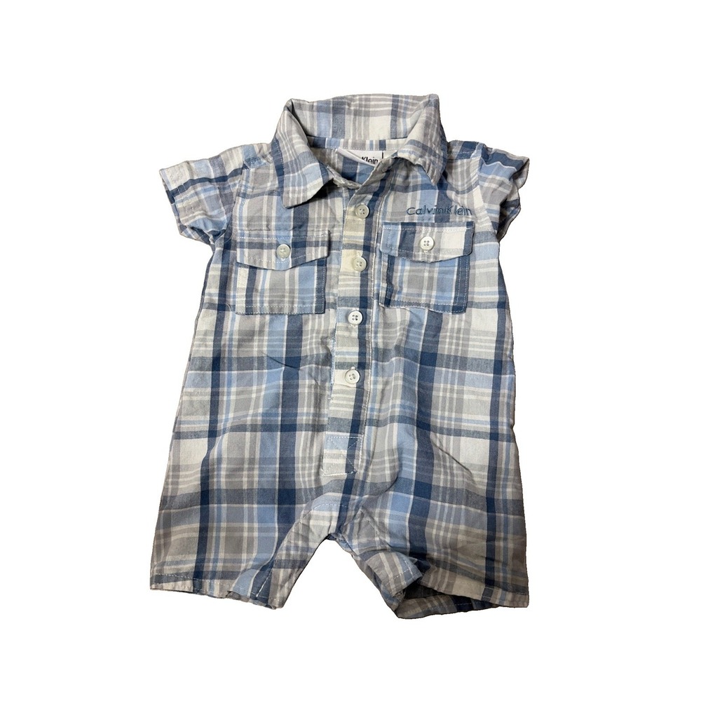 Calvin Klein Boys Blue & Gray Striped Romper 0-3 Months